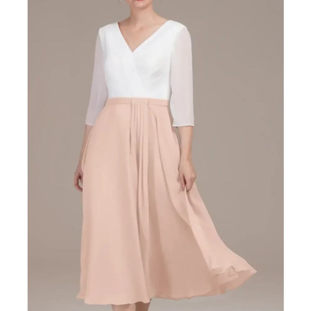 AW BRIDAL 4 S pearl pink chiffon Difluence mother of bride knee dress NEW b130